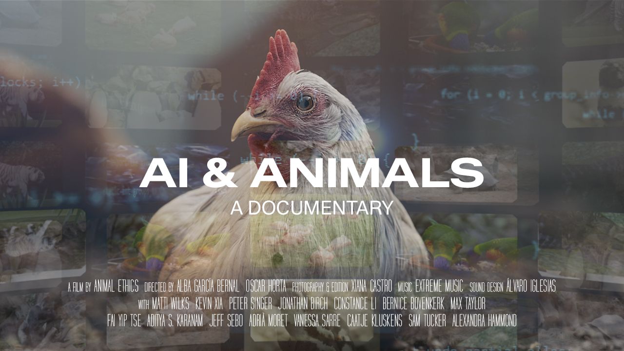 Official poster of the AI and Animals documentary film by Animal Ethics